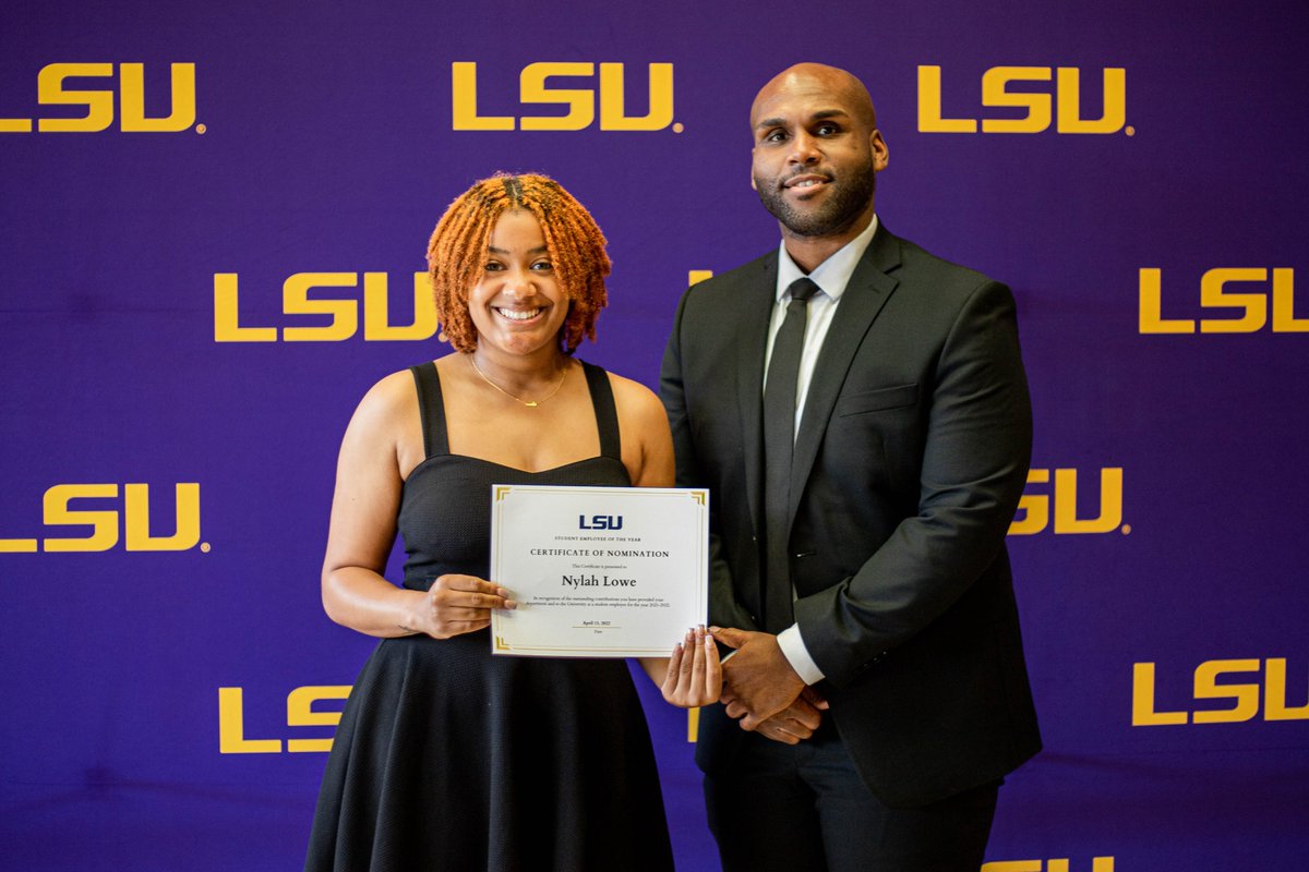 Another #mondaymotivation! Celebrating <a href="/lsuaacc/">LSU African American Cultural Center (AACC)</a> @lsubwei very own Nylah Lowe on her nomination for Student Employee of the Year! Pictured w/ nominator AACC Director Mr. Percy Jackson. #higher #blackandeducated