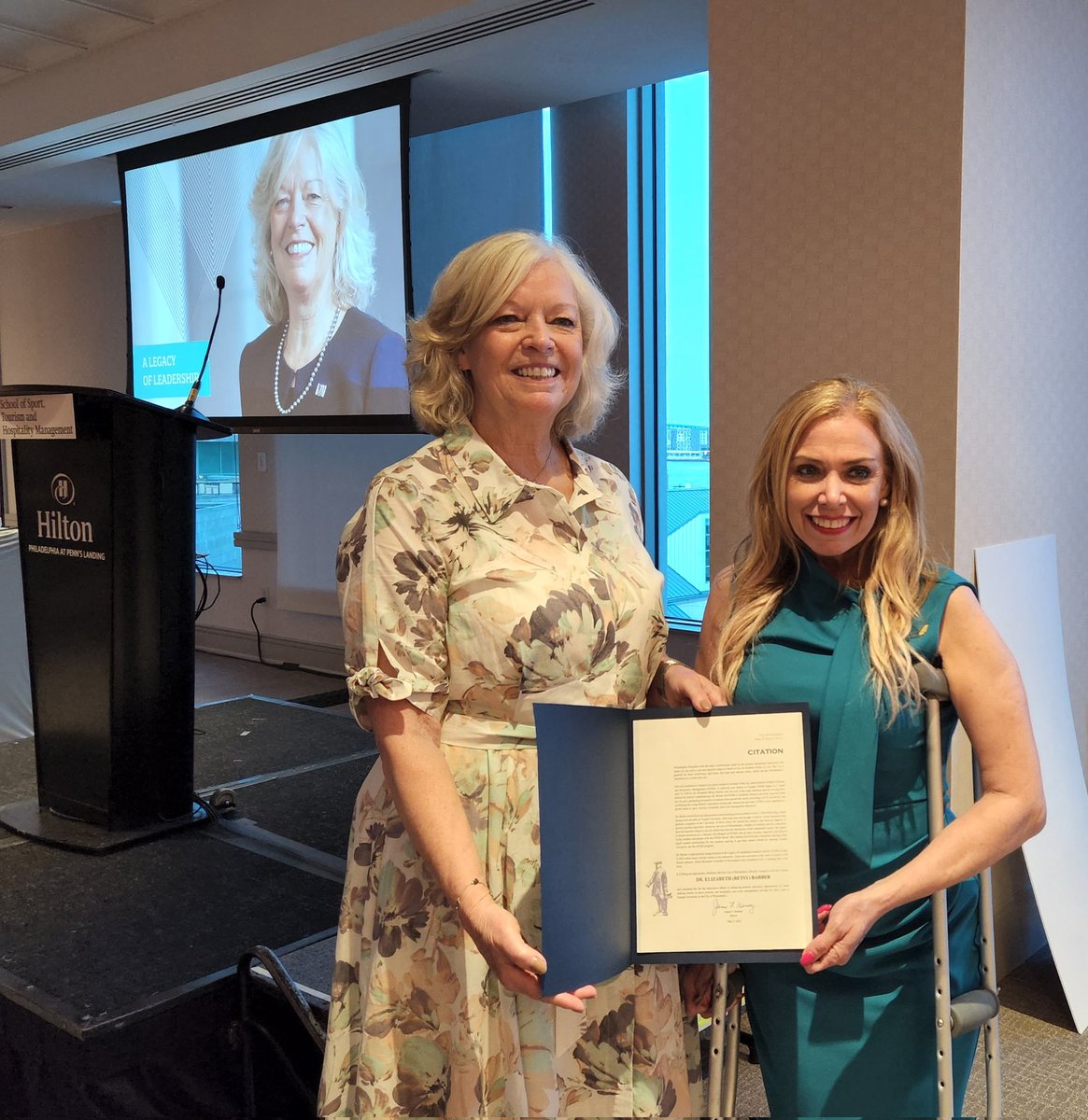 SheilaShowPHL's tweet photo. Congratulations to Dr. @betsybarber who retired after 30yrs from @TempleUniv &amp;
recognized by @TempleSTHM w/a
#LegacyofLeadership award for her innovative efforts enhancing premier education opportunities for careers in Sports,Tourism, Hospitality&amp;Event Mgmt #STHM. #Scholarships https://t.co/V8QX6YjdpX