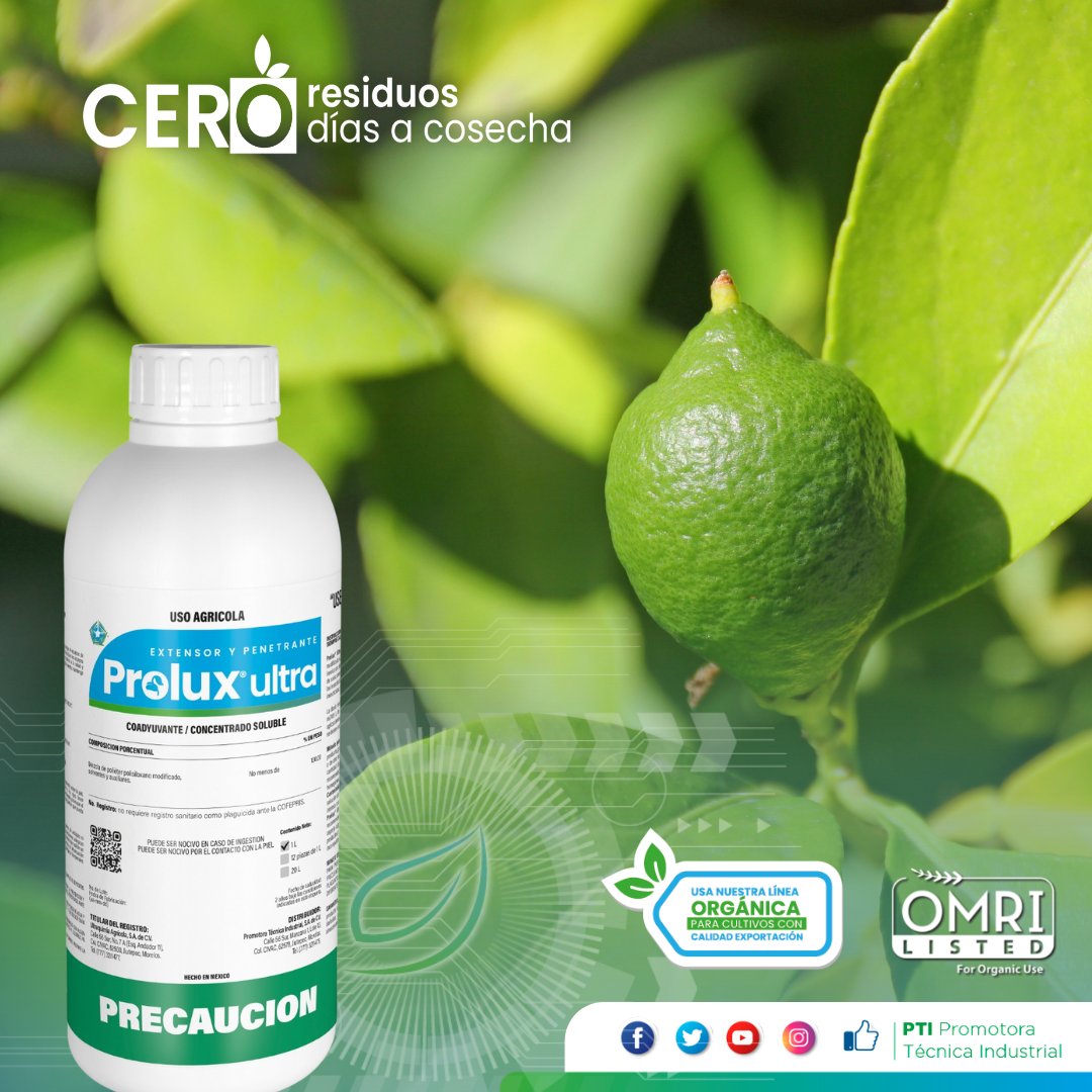 PtiMexico's tweet photo. Prolux Ultra Coadyuvante orgánico que mejora el desempeño de tus aplicaciones
 #OMRI #PTIPiensaOrganico
✅ Humectante, dispersante y penetrante con alto desempeño: multiusos.
✅Maximiza dispersión, cobertura y retención sobre las superficie foliares https://t.co/aWGSeqiMZI