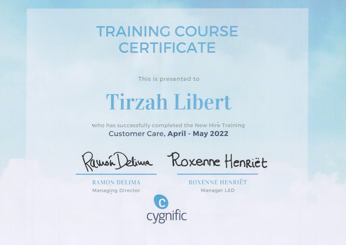tirzahlib's tweet photo. At 64+ another certificate in the pocket as 'Customer Care Agent' #Cygnific/#KLM. Blessed, honored and proud to be a Cygnific team member, adding ‘cygnificance’ to my role as Customer Care Assistant. God is good, all the time.🙏
https://t.co/UkjWyXdKkt https://t.co/fuBbznKKcP