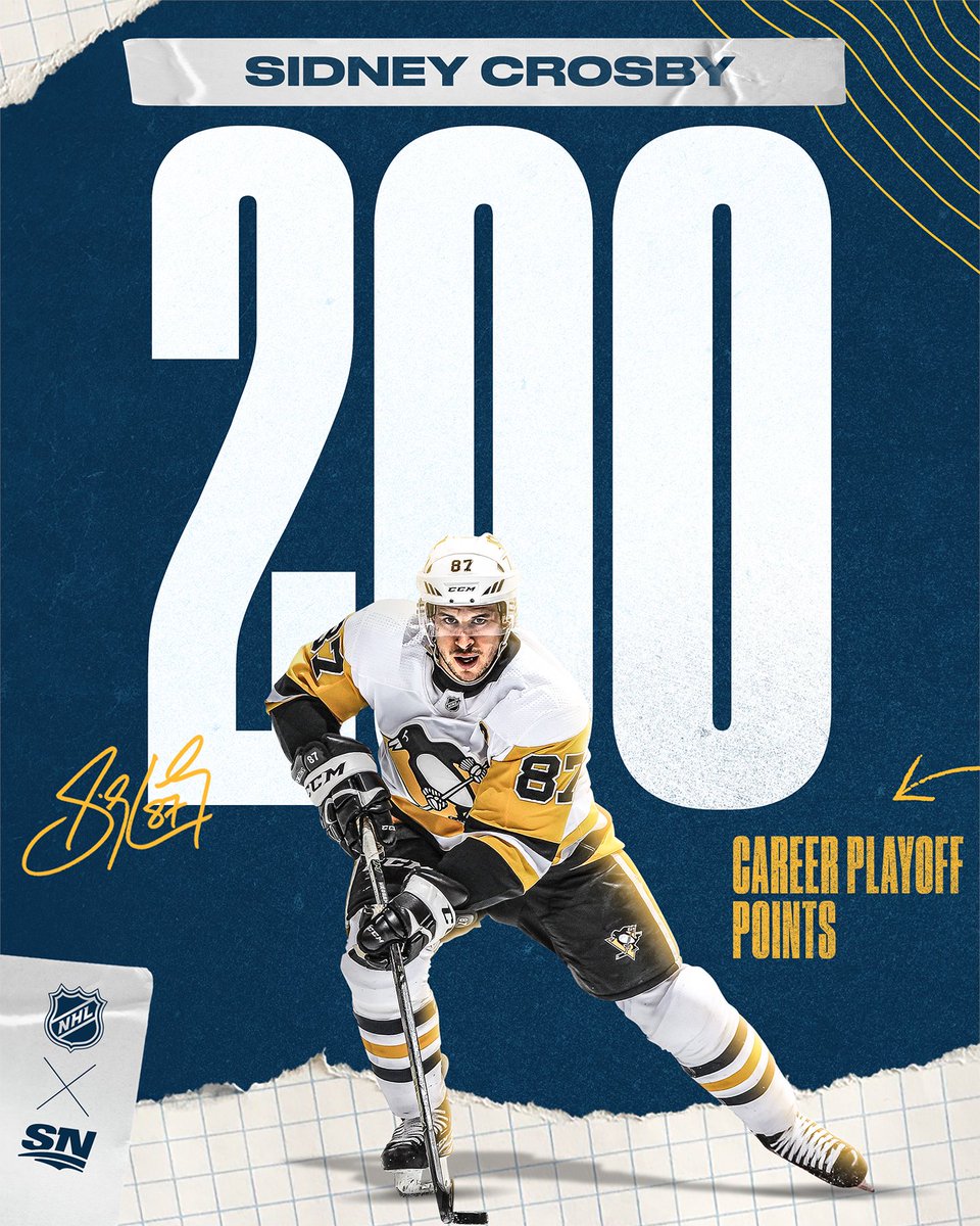 Sportsnet's tweet photo. Sidney Crosby, the sixth player in @NHL history to record 200 career Playoff points! 🙌

#StanleyCup | #LetsGoPens https://t.co/rB9SHlrzra