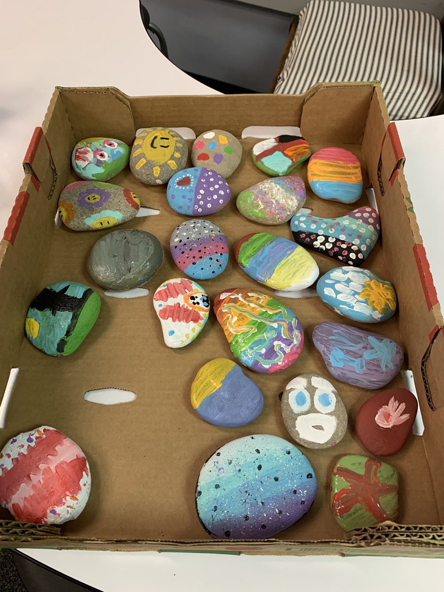 CScardinal's tweet photo. School-wide PBIS Celebration. All students painted a stone. Can’t wait to get these outside for everyone to see. #OPSmomentsthatmatter https://t.co/WiMRBbzlAP