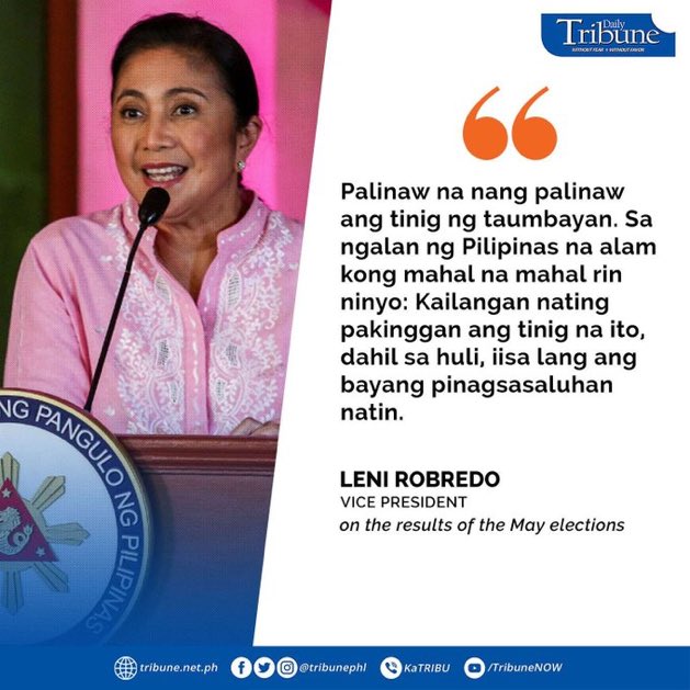 LakasNgTimog's tweet photo. I respect Leni for this statement. This is the right thing to tell the people. Time to unite na kasi tapos na ang boxing. https://t.co/FyhVHNlyoZ