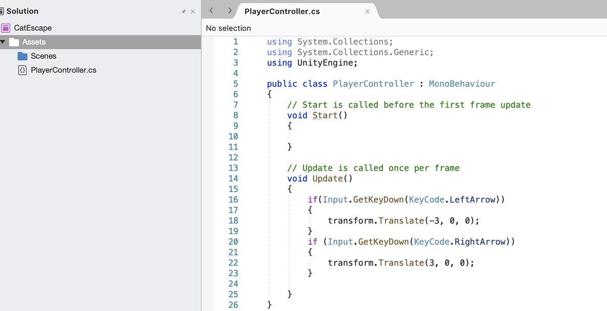 Nicole_2525888's tweet photo. Day 81 #100DaysOfCode : unity2D&c# / CatEacape
add this code"Input.GetkeyDown(Keycode.LeftArrow))" playing this game.
#unity #CodeNewbie #Input #CatEscape #unity教科書 https://t.co/sYKpfZNN2t