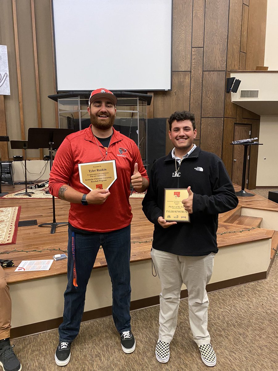 CoachRaskin's tweet photo. Beyond excited about getting recognized at our team award ceremony! 
I put my all into this team and especially this pitching staff, and it’s an amazing feeling for these guys to let me know they see me working. I can’t thank them enough. 
@GoKnightsBSB 
@GoKnightsATH https://t.co/fZfdtVwlll