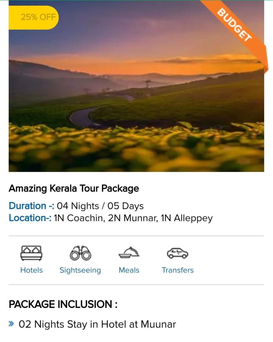 WW_Tours's tweet photo. 💢#WORLD_WIDE_TOURS - A New Pulse of Life- 
🟢Amazing Kerala 04 Nights &amp; 05 Days @13499/- per person 

-04 Nights accommodation in hotel 
-01 Night accomodation in Houseboat 
-Daily Breakfast 
-All transfers and sightseeing by Non AC vehicle 

💢Contact us

📞 +91 9625714086 https://t.co/eksD00QqqR