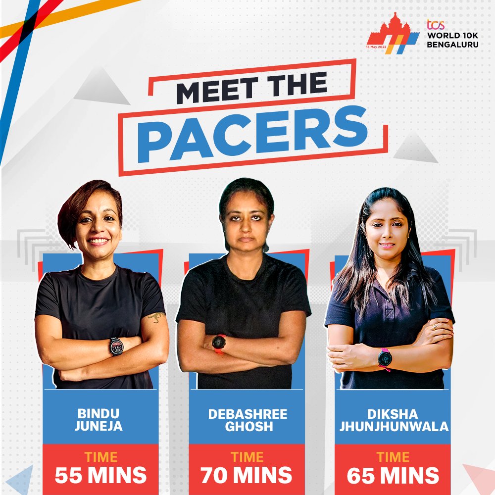 TCSWorld10K's tweet photo. Setting the ＰＡＣＥ 🏃‍♀️

Introducing our team of motivated and exceptional pacers who will be helping runners hit their target times 🎯⏱️

#ComeAlive #TCSW10K https://t.co/VD8oposMgJ