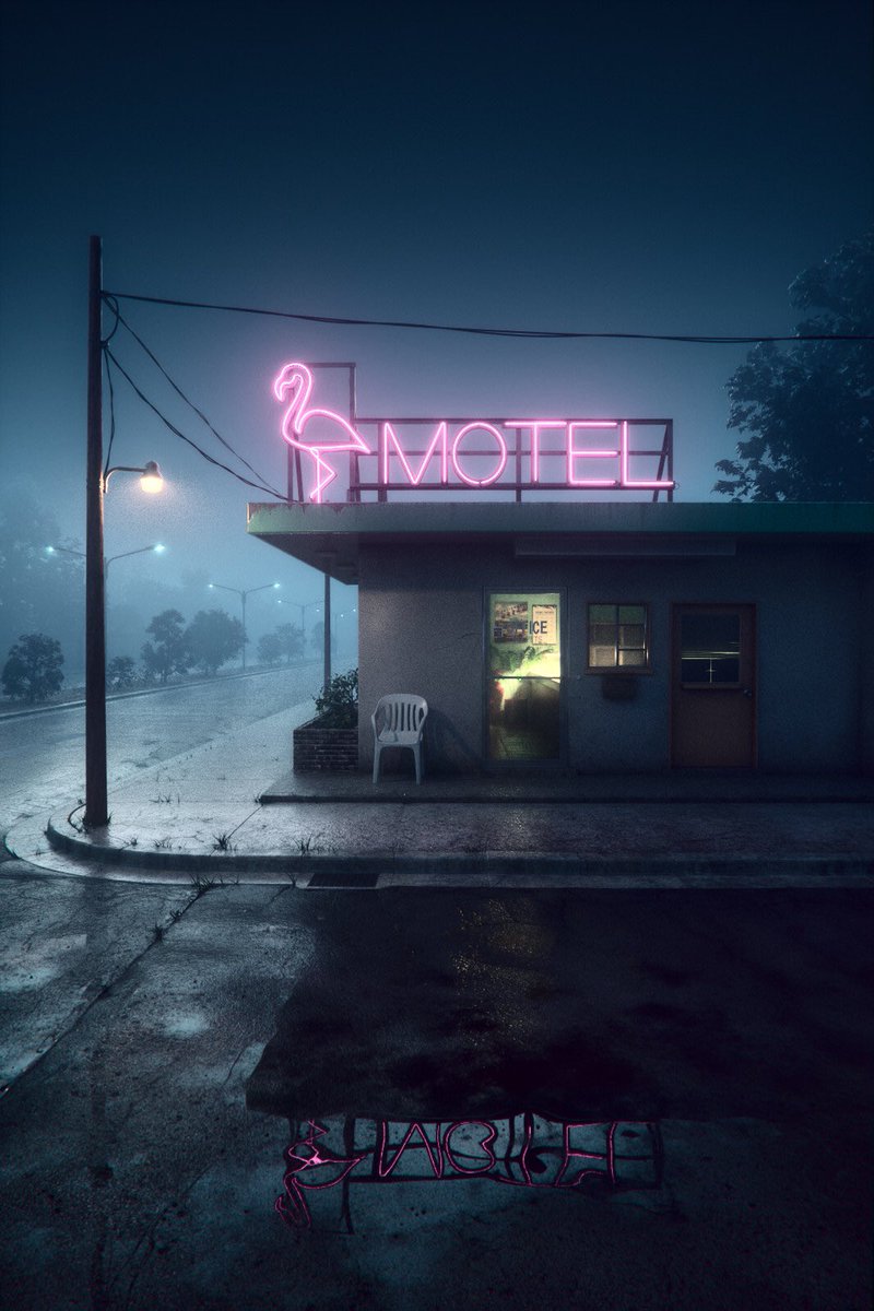 BebuCesco's tweet photo. Motel on a foggy night ~ © Akihiko Kamiya https://t.co/1wKUhQ4i21