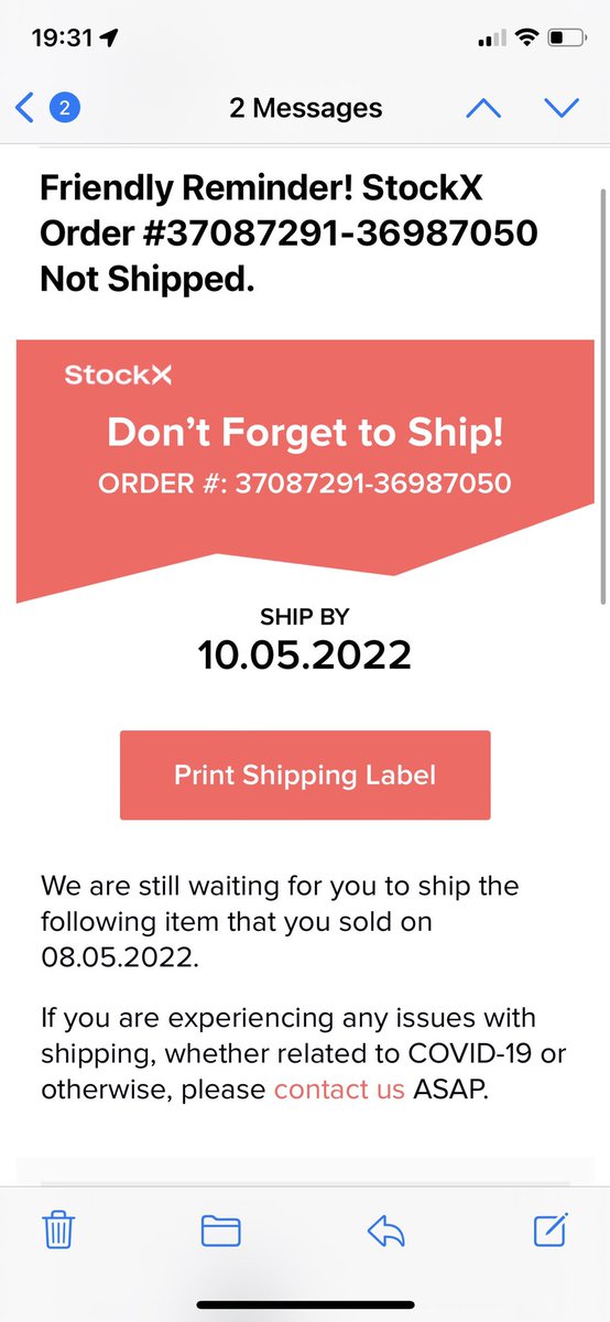 ngmks's tweet photo. @stockx Cannot DM you either and still no shipping label!!! https://t.co/nSItfqlrnN