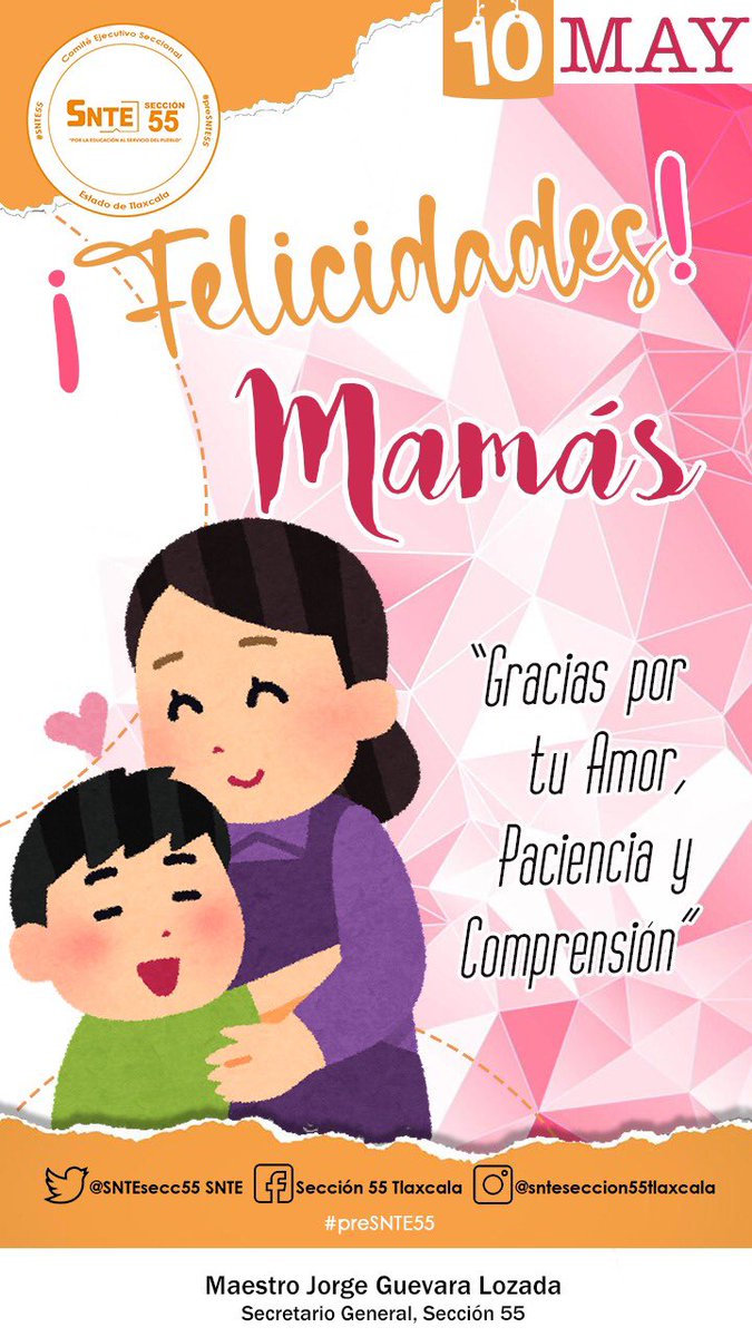 Seccion55SNTE's tweet photo. #preSNTE55 👩‍🏫🙋
#SNTETlaxcala 

Felicidades #Mamá 
#10deMayo

#QuedateEnCasa #QuedateEnClase #JGL  #LaTareaEsCuidarte #UnidosHagamosLaTarea https://t.co/JxnFiDokb0