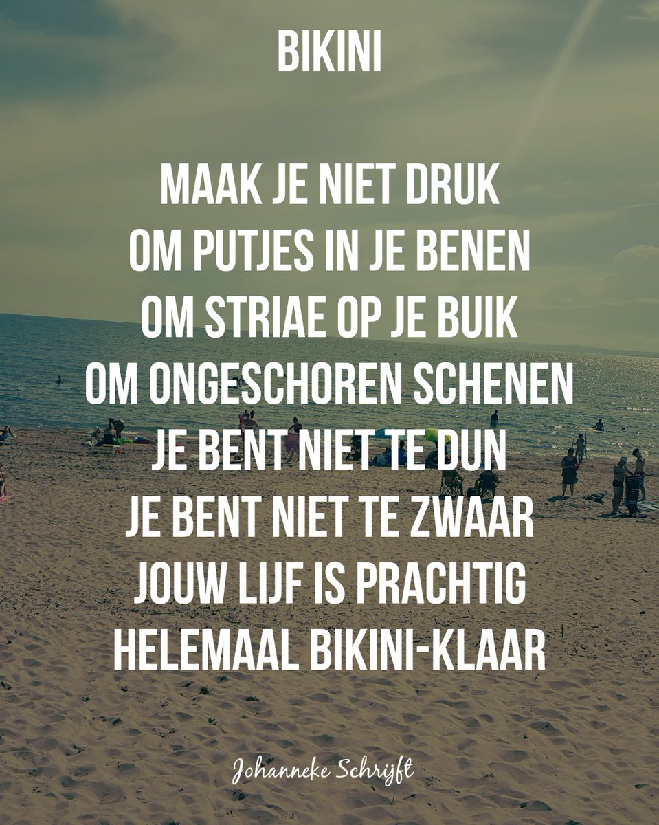 jo_schrijft's tweet photo. Kom maar door met die zon ☀️

#gedicht #bikini #johannekeschrijft #dichtersvantwitter #mooiweer #lente #zomer #bikiniproof #diëten #ontharen #nietnodig #niettedikoftedun #bodyacceptance #zelfliefde #houdenvanjezelf #jebentmooizoalsjebent #flanerenmetdieboel https://t.co/NP1i73s9Hl