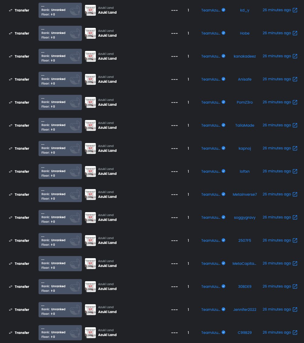 Hey frens,

Real quick because a lot of people may get rekt tonight by this.

1. This is not actually sent from the <a href="/AzukiOfficial/">Azuki</a> team

2. Bad contract minted to Azuki wallet but retains control over transfers, so it manually transfers from Azuki wallet to unsuspecting victims.