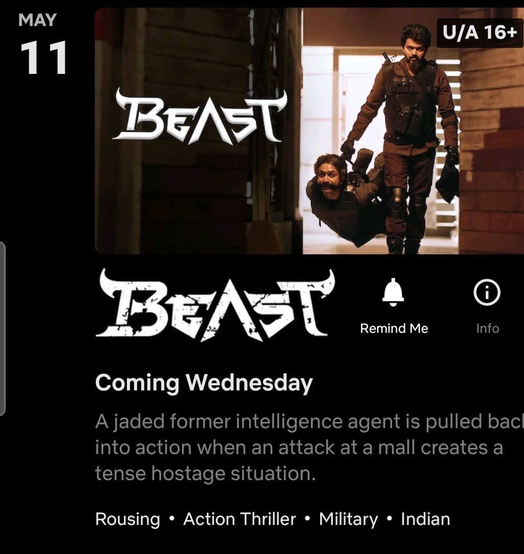 manivannan1980's tweet photo. Get ready folks!!!
My kids likes this movie very much!!!

#BeastMovie 
#BeastOnNetflix 
#myNetflixweekend https://t.co/Kdp1MTb59V