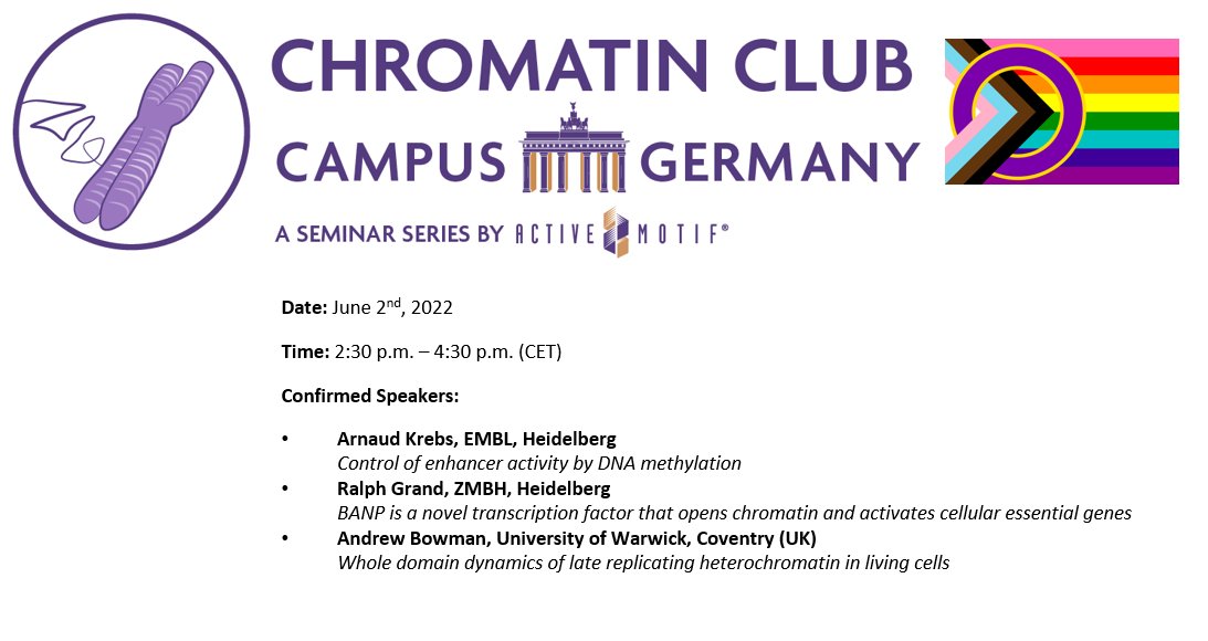 Lovin_Chromatin's tweet photo. Please RT/QRT dear CHROMATIN friends around the globe!

Join us for an afternoon on chromatin &amp; gene regulation research!

>>> Chromatin Club Campus Germany <<<

June 2nd  |  2:30 - 4:30 CET  |  your screen :)

Free registration is open: https://t.co/sge1WMqiSW https://t.co/xhDNjKmgXC