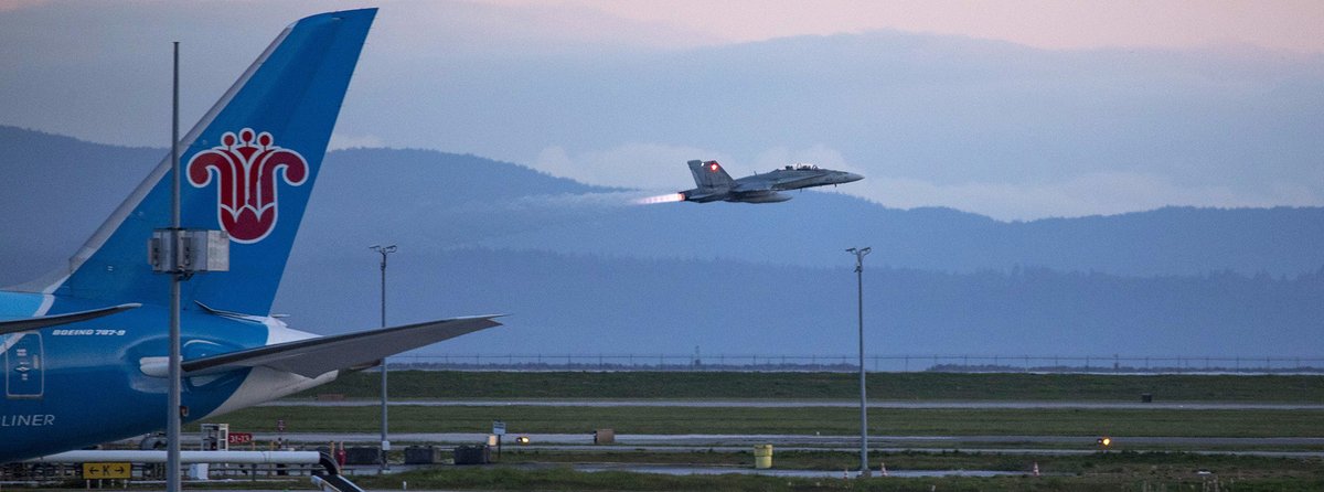 Kent_YVR's tweet photo. I didn’t get to @yvrairport as early as intended this evening, or capture what I really wanted, but then this happened 🤘😎 @RCAF_ARC #CF18 #afterburner departure was so cool ! #yvrspotters #avgeek #CF188 #LegacyHornet #CF18Hornet https://t.co/E0EpDvj3Hv