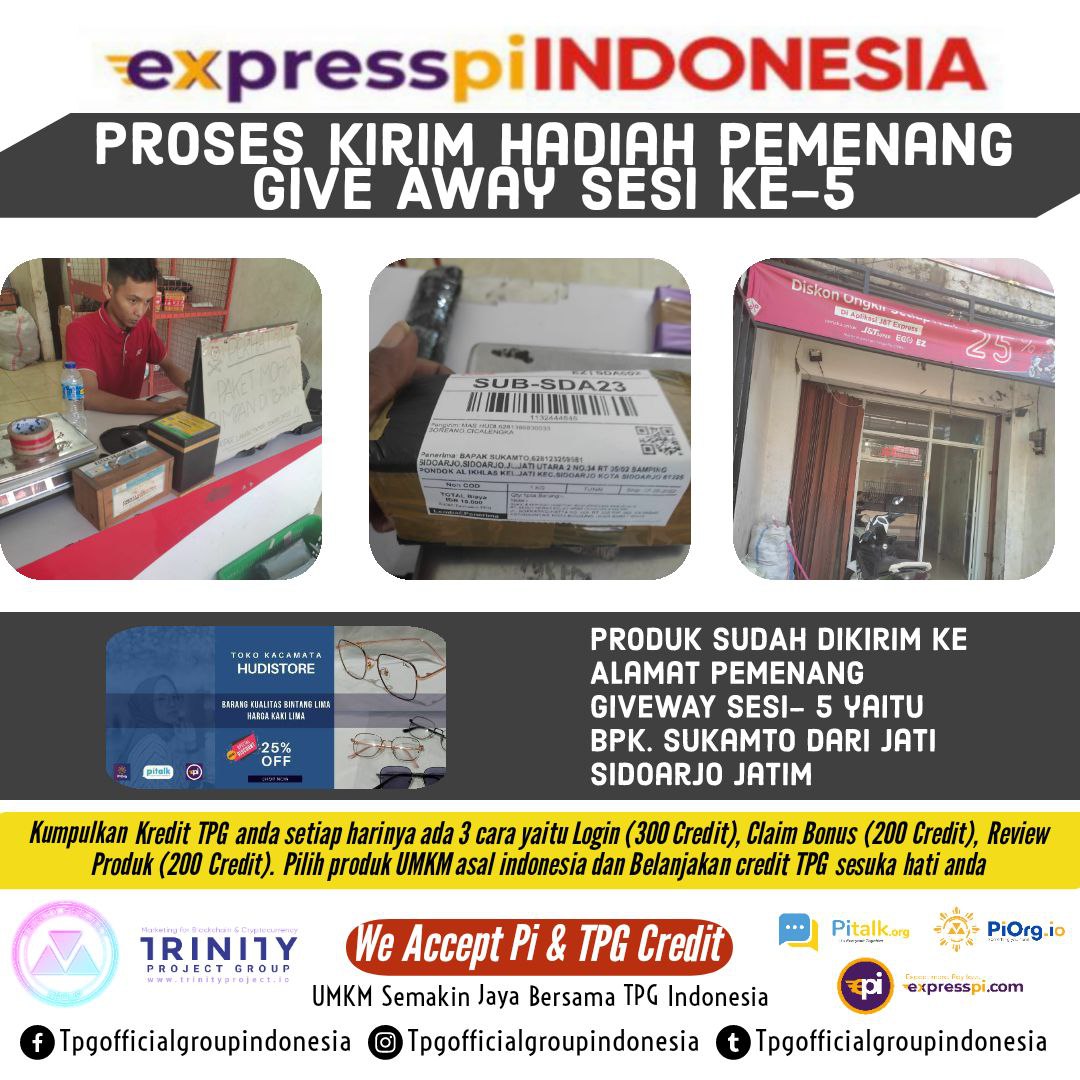 Rega20211's tweet photo. Alhamdulillaah

Hadiah berupa KACA MATA GAYA telah dikirim kepada pemenang A/n Bpk SUKAMTO dari Sidoarjo (JATIM) oleh SPONSOR :

🧰 HUDI STORE
👉 https://t.co/TsAlWXQFKO

Semoga bermanfaat dan membawa berkah bagi semua pihak

#PiNetwork
#KYC
#TPGCredit
#Expresspi
#PiTalk
#Piorg https://t.co/A4r5YEoQjn
