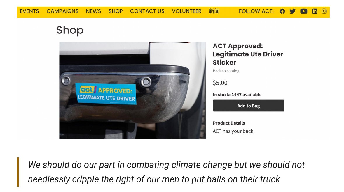 Just reading <a href="/DavidSlack/">David slack</a> and saw this. My wife and I coincidentally saw one proudly displayed yesterday, but it only made us wonder ... who does ACT think are the *illegitimate* ute drivers? 

Subscribe to David's substack here. You won't regret it.
subslack.substack.com