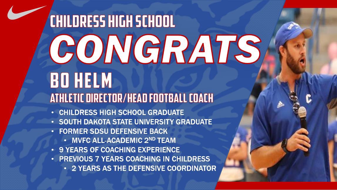 CHS_BobcatFB's tweet photo. Congratulations to our very own @bhelm19! We are in good hands! Let’s get to work! @PressPassSports @KaleSteed @lancelahnert @CBrakebill @Matt_Stepp817 @NC10_Sports #ChildressBobcats https://t.co/PnR5IOw3dn