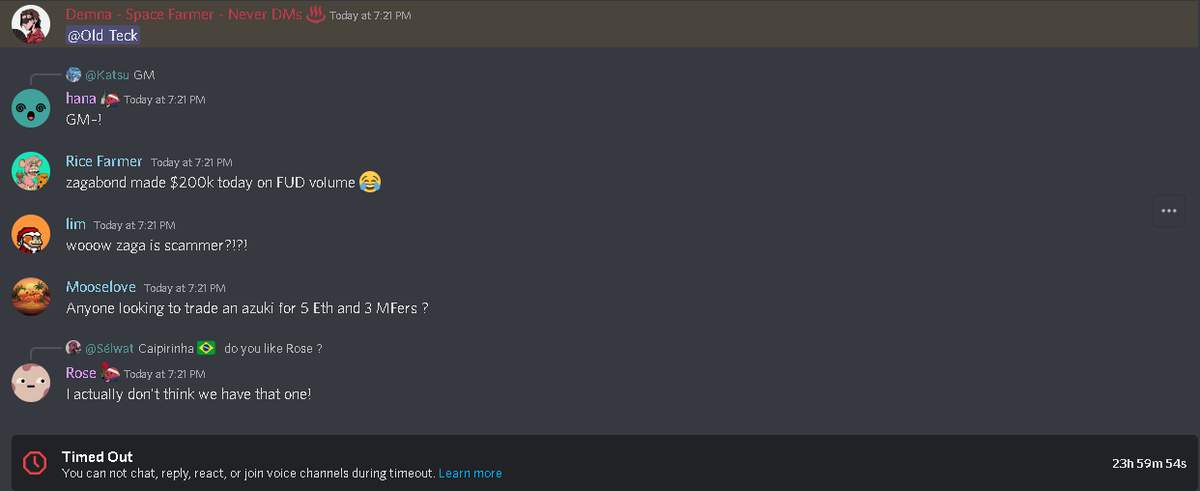 OldEBT's tweet photo. Timed out for asking to talk to @ZAGABOND by @DemnaAzuki  He rugged an entire community and im asking for the community wallets. They legit do not care about the communities they rugged. @AzukiOfficial @emilyrosemcg @locationtba https://t.co/NheS4Q5E6h