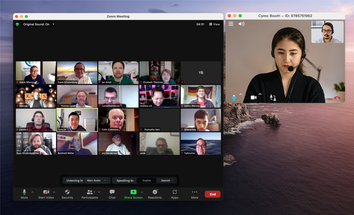 JaffeeLu's tweet photo. Cymo Booth 1.0.6 has been updated and launched. It is a virtual simultaneous interpreting room that can be used with the latest version of Zoom and supports PC/Mac/Chrome. So proud of the team. https://t.co/vR6vltQz5j