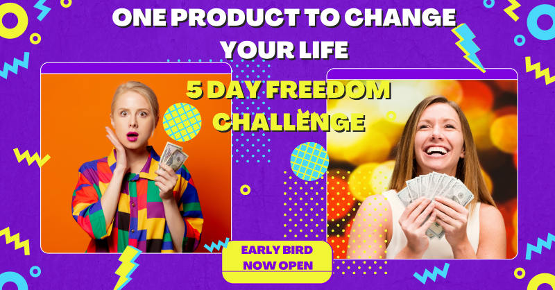 WomenSmartMoney's tweet photo. One product to change your life? 

Join the Live 5 day Freedom Challenge and Jumpstart your Path to #makemoneyonline.  

This is your chance to escape the 9-to-5 and learn from the pros!

Early Bird Special Open Now!
#ecommerce