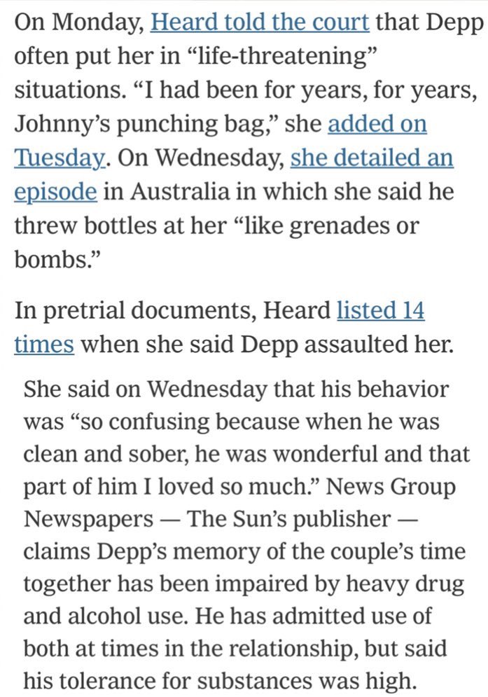 Unlike the US, in English law the burden of proof lies on the publisher. Heard is brought in by The Sun to testify on their behalf during the July 2020 trial that it was “entirely accurate and true” to call Depp a “wife beater”. Heard testifies to 14 incidents of assault.