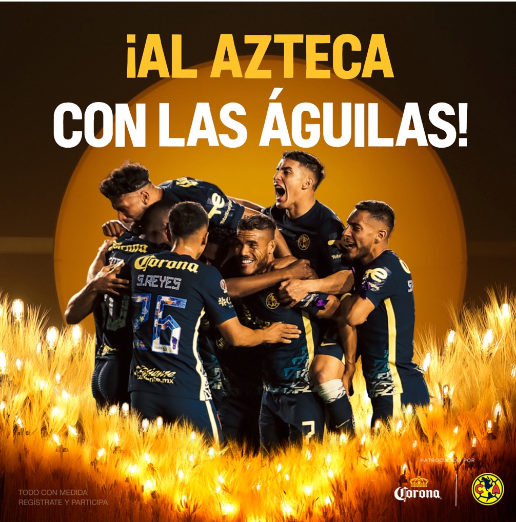 ClubAmerica's tweet photo. ¡Águilas vamos al Azteca! 🦅🏟️ con @Corona_Futbol @Corona_MX
Regístrate y ya estás muy cerca de tus boletos para el gran partido de Vuelta #CoronaMeLleva
🔸 https://t.co/eCEP5sRi2E 🔹 https://t.co/YOoIQaPkZ2
