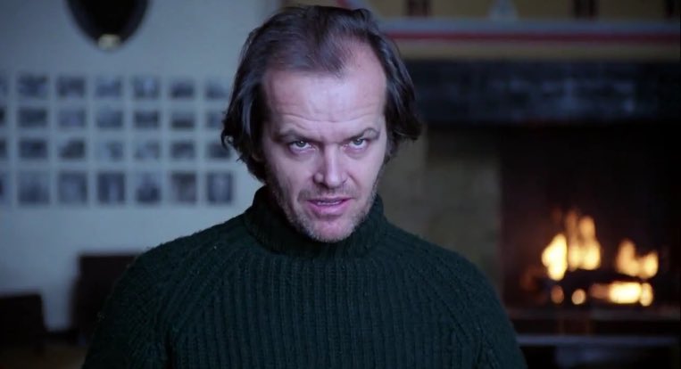 aj_webb40's tweet photo. "The Kubrick Stare" is one of director Stanley Kubrick's most recognizable directorial techniques. A method of shot composition where a character stares at the camera with a forward tilt, to convey to the audience that they are at the peak of their derangement https://t.co/kl9DHzmg4h