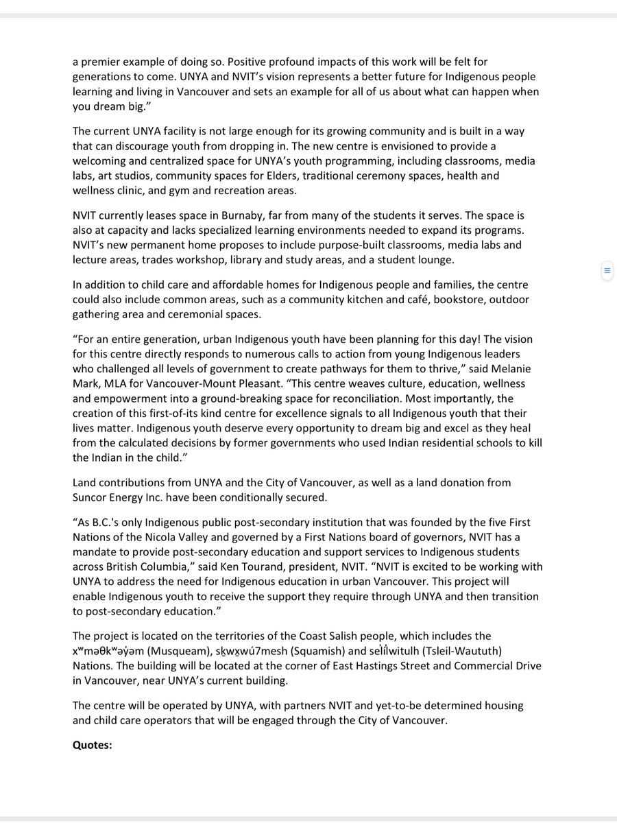 MrMatthewNorris's tweet photo. Indigenous youth are the fastest growing population in Canada and deserve the culturally appropriate programs and services that this centre will provide. Services which will help Indigenous youth in Vancouver to thrive and become the leaders of tomorrow. https://t.co/ybvHIlWt3F