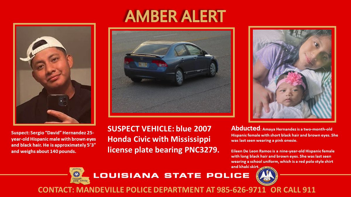 LAStatePolice's tweet photo. STATEWIDE NEWS RELEASE
May 9, 2022
**AMBER ALERT** https://t.co/zWGQDdgEdg