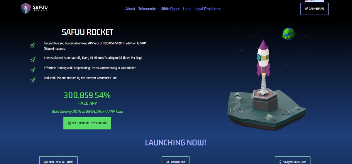 𝐉𝐮𝐬𝐭 𝐋𝐚𝐮𝐧𝐜𝐡𝐞𝐝 - #SafuuRocket 🚀🧑‍🚀🧑🏽‍🚀🛰🌙

🚀Fixed APY rate of 300,859.54%
🚀Interest Earned Automatically Every 15 Minutes, 96 Times Per Day
🚀Team is KYC'd

safuurocket.com