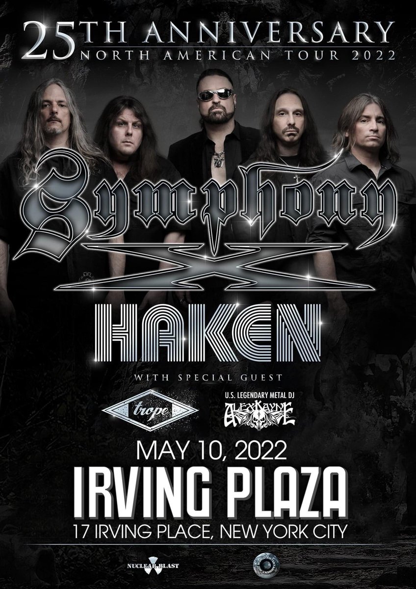 DJAlexKayne's tweet photo. TOMORROW: @symphonyx @Haken_Official Trope @DJAlexKayne @IrvingPlaza NYC gonna be a banger! #realmetaldj #lamourdj #irvingplaza #symphonyx #hakenband #tropeband #djalexkayne #lamourrocks #lamournation https://t.co/bsYuf4UjyX