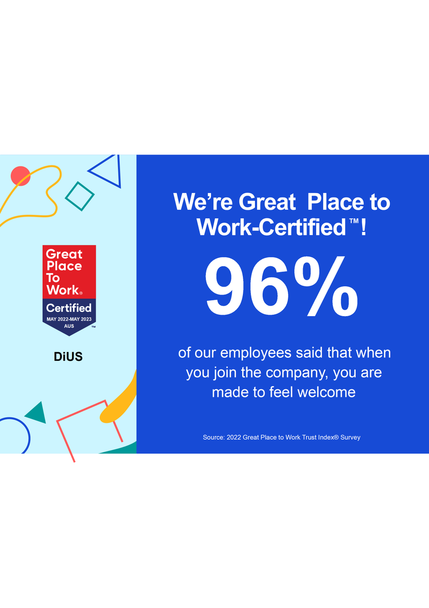 dius_anz's tweet photo. The data is in and our people have spoken! We’re officially Certified™ by Great Place to Work®!  🥳 We’re thrilled to have earned this achievement as it demonstrates our commitment to building a great culture and a great team at @dius_au 

#GPTWcertified #ExperienceDiUS https://t.co/VF6yFrcv7e