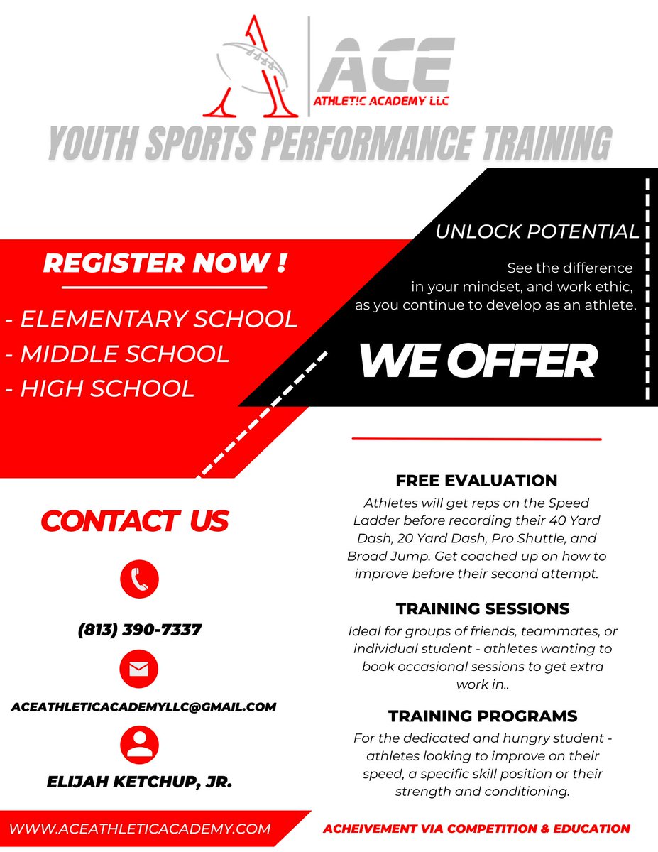 ACEAthlAcademy's tweet photo. Unlock Your Potential. 

#ACEMentality #aceathleticacademy #speedandagility #football #flagfootball #gettingbetter #evaluation #individuals #groups #athletes #football #studentathletes #elementary #middleschool #highschool #work #tampa #riverviewfl #brandonfl https://t.co/e0gUe0R5Pb
