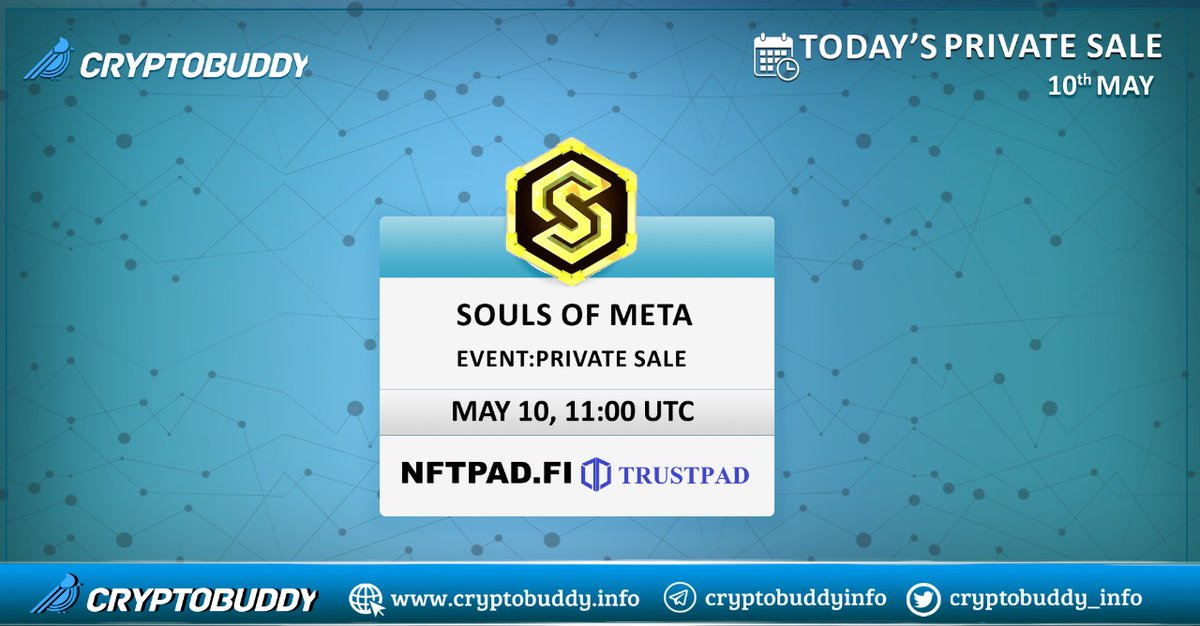 CryptolenzHQ's tweet photo. 🔐 #PrivateSale Events Today 🌞

🥊 @SoulsOfMeta on @nftpadofficial @TrustPad

Load up your bags 💰 on private sales before #IDO. FIND exclusive private #deals only on https://t.co/QK7Xb3a0tM 🐤 

#cryptocommunity #cryptoinvesting #ventures #cryptoresearch https://t.co/gja4tocVj6