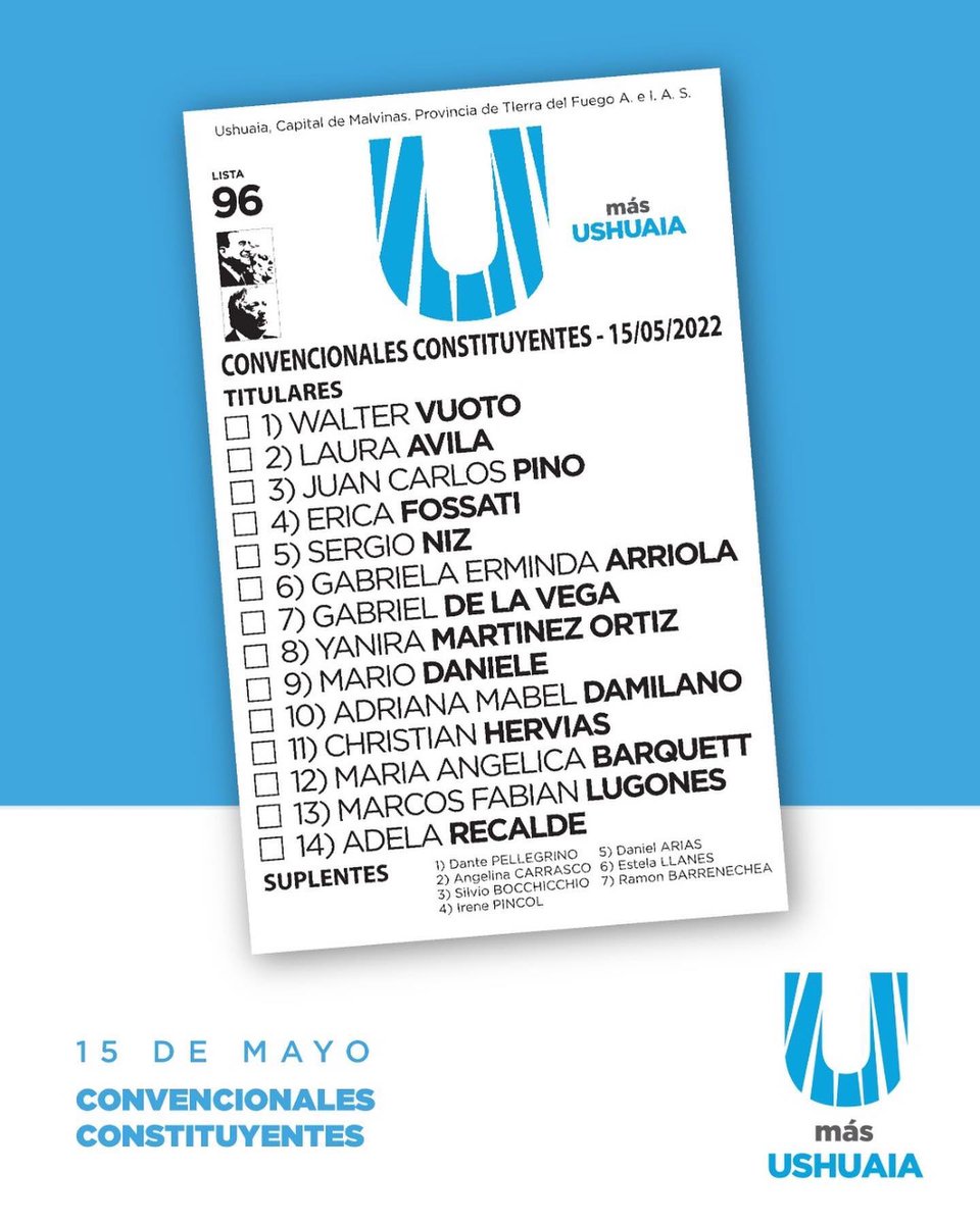 nmo_tdf's tweet photo. Te invitamos a que nos acompañes votando la lista completa, sin preferencias. Somos un equipo que tiene un objetivo en comun: construir el futuro de nuestra ciudad. Construir #MásUshuaia #Lista96 https://t.co/Yv7XMXL2k0