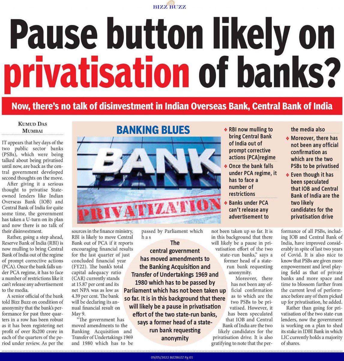 SunilKu92687431's tweet photo. The only PSB under PCA, the Central Bank of India ( unfortunately slated for privatization by DIPM) has come out with a huge profit of ₹311 Crores. Will it be out of PCA now?
⁦@nsitharaman⁩ ⁦@DFS_India⁩ 
#Privatization_We_Oppose https://t.co/fJx63OP2Um