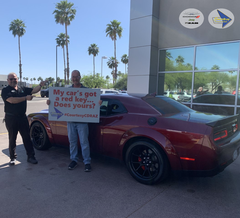 CourtesyCDRSS's tweet photo. Congratulations Chuck Brehm with this beautiful new 2022 #DodgeChallenger #HellCat, assisted by Pete Johnson. Interested in a great deal on a quality #CourtesyCDJRSuperstitionSprings vehicle, call Pete at 480-569-2991. #TheCourtesyWay #CourtesyCDRAZ #Challenger #PeteJohnsonCDJR https://t.co/ajMXyAIgzM