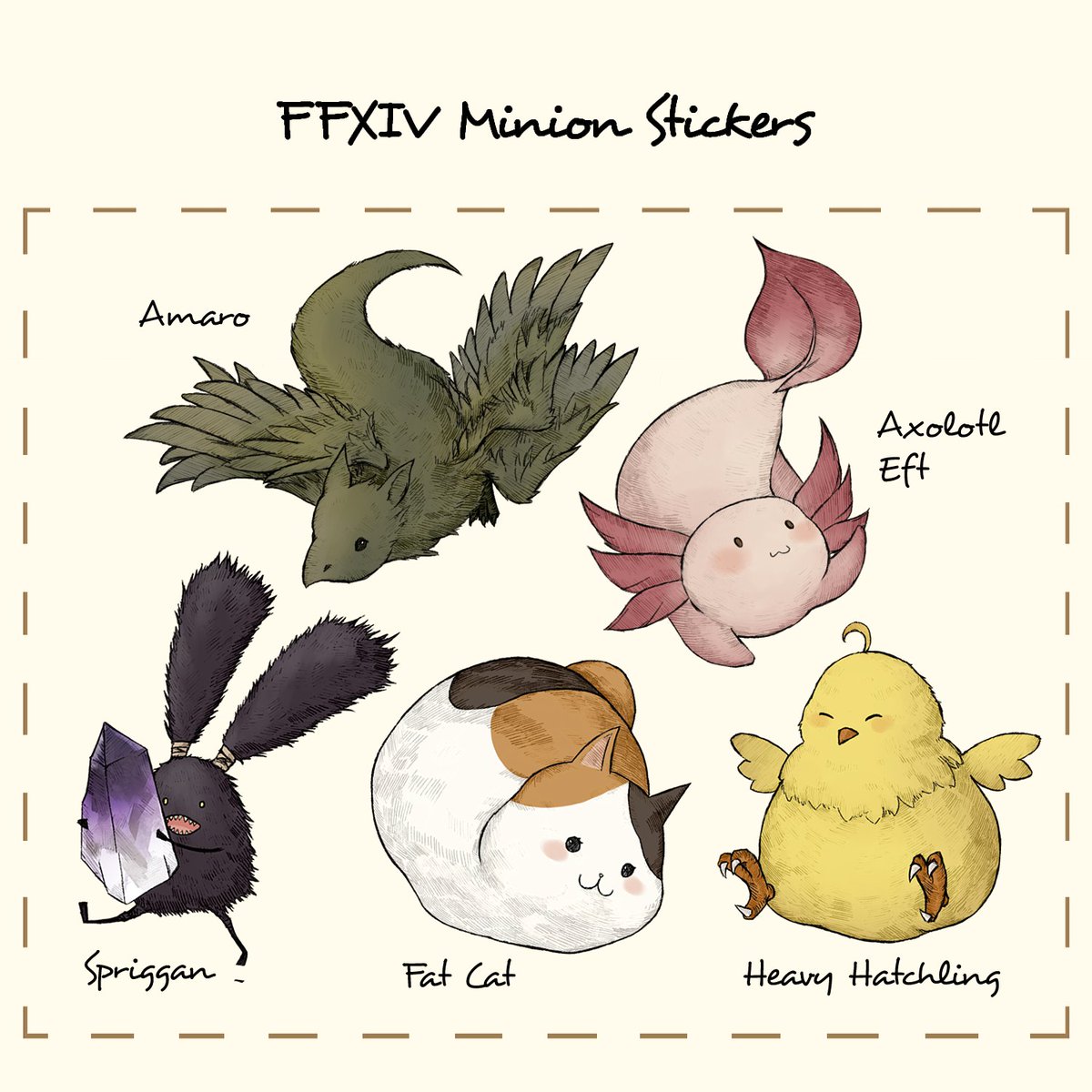 tarotoro0's tweet photo. FFXIV minion stickers are finally here! I'm pretty happy with how they turned out. :3 

New to Etsy! Please take a look if interested, thank you~

$3.25/each | 3 for $9.50 | All 5 for $15

#FFXIV #FF14 #ffxivmerch #stickershop #stickers 

https://t.co/Jb5LlLIg3Y https://t.co/iJTqyJYl4J