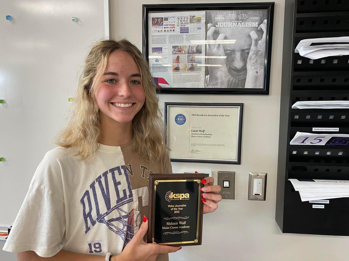 Senior OneMaize Media videographer Lanie Wolf has finished her extraordinary broadcasting career with the 2022 KSPA Videographer of the Year award.

If there was a Hall of Fame for student media in Maize, Lanie would lead the pack. Congratulations, @_laniewolf!