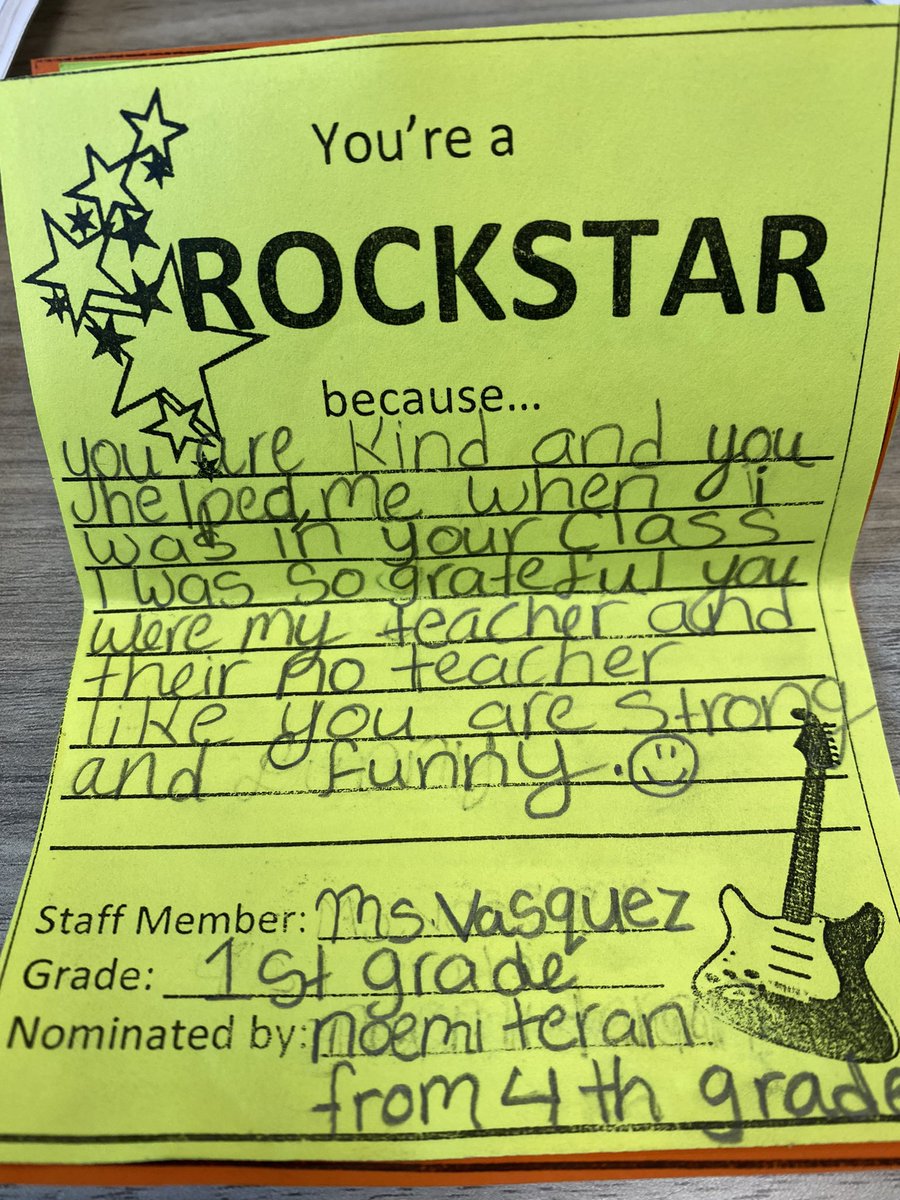 MsVazquez_1st's tweet photo. I received this note today and it brought so much joy to my heart. #motivation #rockstar #firstgradebilingual #wilsonwranglers #differencemaker #grateful https://t.co/7udB3RwUUD