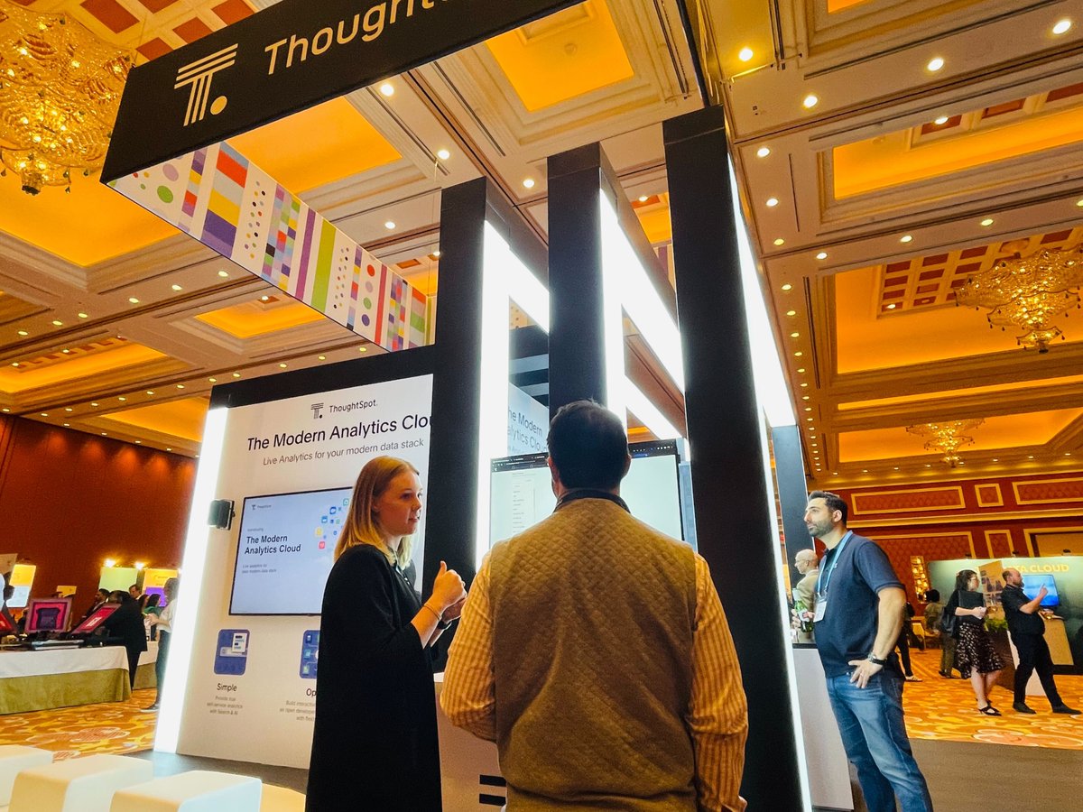 thoughtspot's tweet photo. Welcome to #BeyondData22. 🎉 The festivities have begun and the solution showcase is in FULL swing. Join us for tomorrow's keynote at https://t.co/hyYURH1GRT @keboola @interworks @BlueCloudInc20 @starburstdata #LiveAnalytics #BI https://t.co/lWuThY7hOg