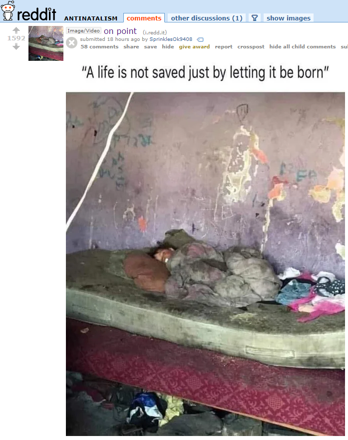 reddit_lies's tweet photo. "Look at this sad picture of a child in poverty. Wouldn't it be better if he was dead?" -Reddit. https://t.co/8vdRgKaZul