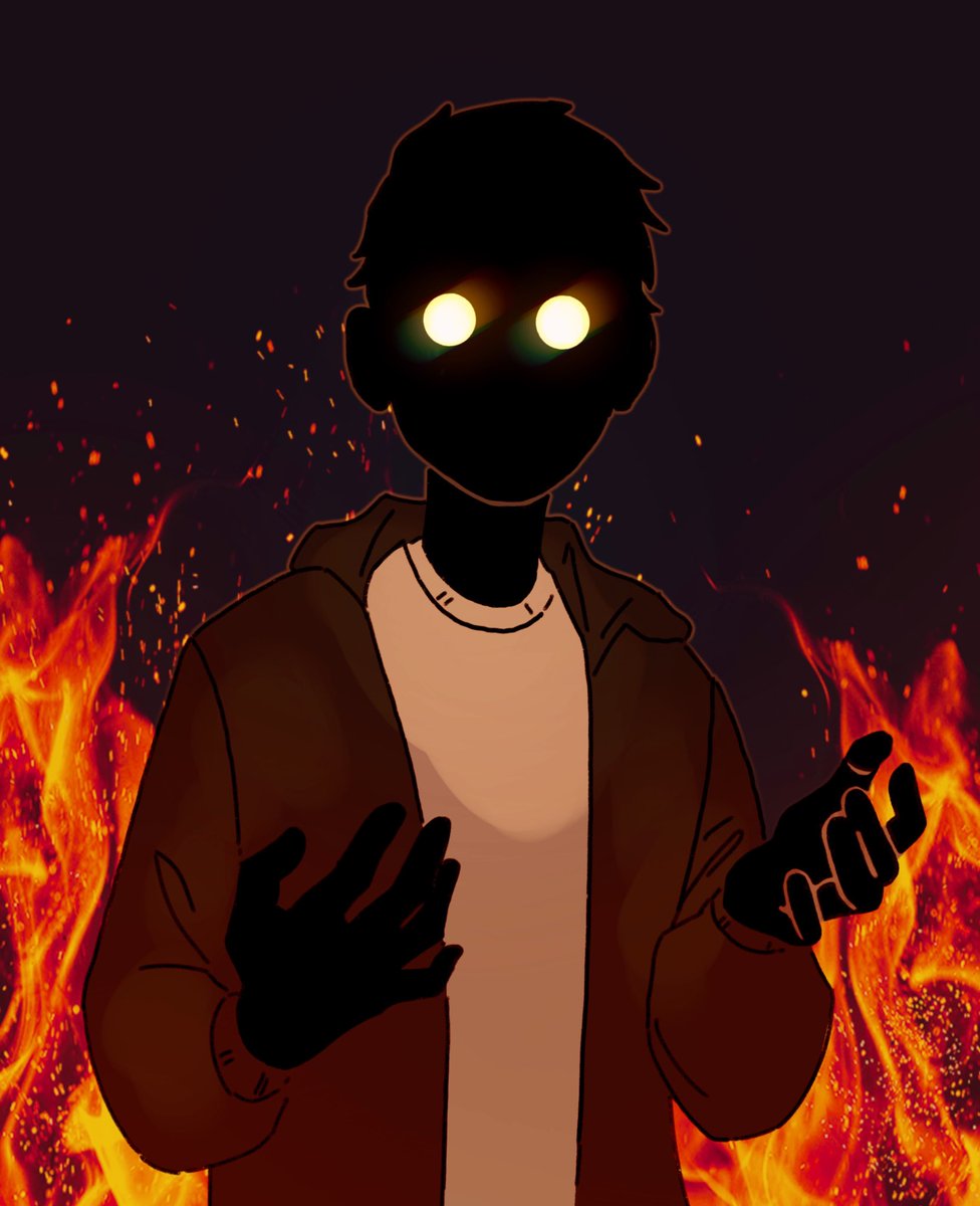 1boy male focus solo fire glowing jacket glowing eyes  illustration images