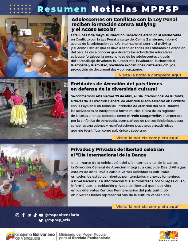 mppsp_vzla's tweet photo. #ResumenMPPSP📢|| Infórmate sobre las actividades más relevantes en materia penitenciaria en Venezuela; con una visión humanista, revolucionaria y socialista en ejecución de políticas públicas en el marco de las 3R.NETS.
#VenezuelaEsPaz https://t.co/v4Y1tASYRy