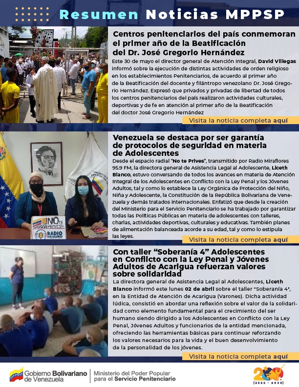 mppsp_vzla's tweet photo. #ResumenMPPSP📢|| Infórmate sobre las actividades más relevantes en materia penitenciaria en Venezuela; con una visión humanista, revolucionaria y socialista en ejecución de políticas públicas en el marco de las 3R.NETS.
#VenezuelaEsPaz https://t.co/v4Y1tASYRy