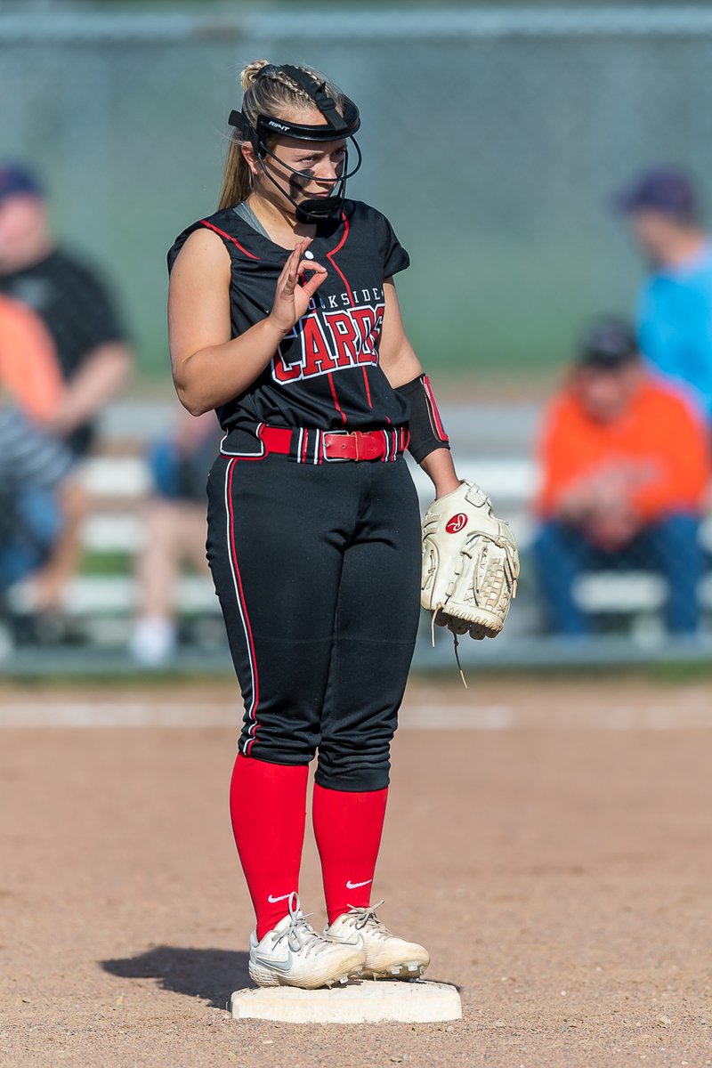 russellgifford's tweet photo. "Does this make me look tall?" Brookside's @HRTrowbridge waiting for the start of another inning at Keystone. @bhs_softball17 @Brookside_AD https://t.co/oYtfX6JT5v