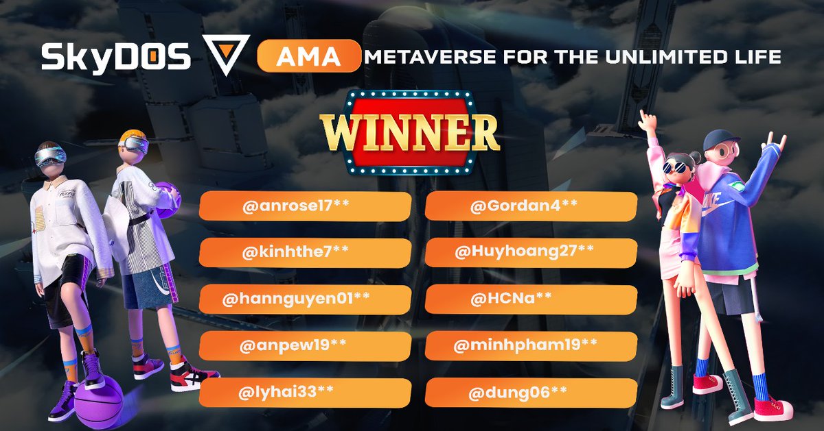 skyDOS_Official's tweet photo. 🔥🔥[AMA#1] ANNOUNCEMENT OF AIRDROP RESULTS 

🎉The list of 10 lucky viewers who won the airdrop in the AMA event on April 29, 2022

👉After the next 24h, If you have not yet received a reward despite your name on this list, you can contact us through: https://t.co/Auq1F92cyG https://t.co/q0fXMOmMqM