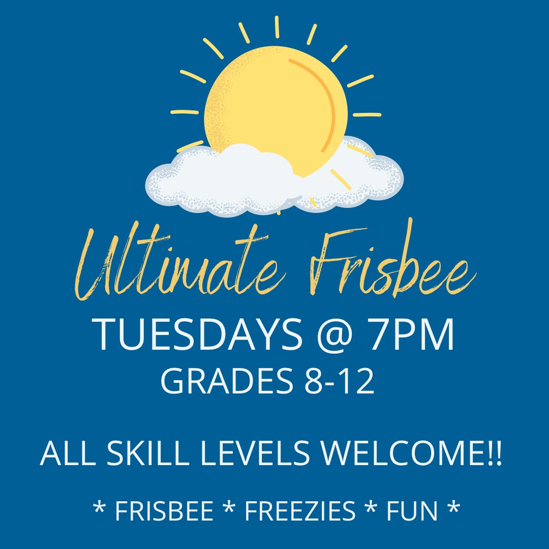 😎 IT’S FRISBEE TIME FRIENDS!!
Starting MAY 10th 🎊
All you need is a water bottle + running shoes - we’ll be on the field behind the Church every Tues @ 7, unless it’s raining 🌧🙅‍♀️
Olympians or absolute newbie, we want YOU on our team 💪
See you soon!!