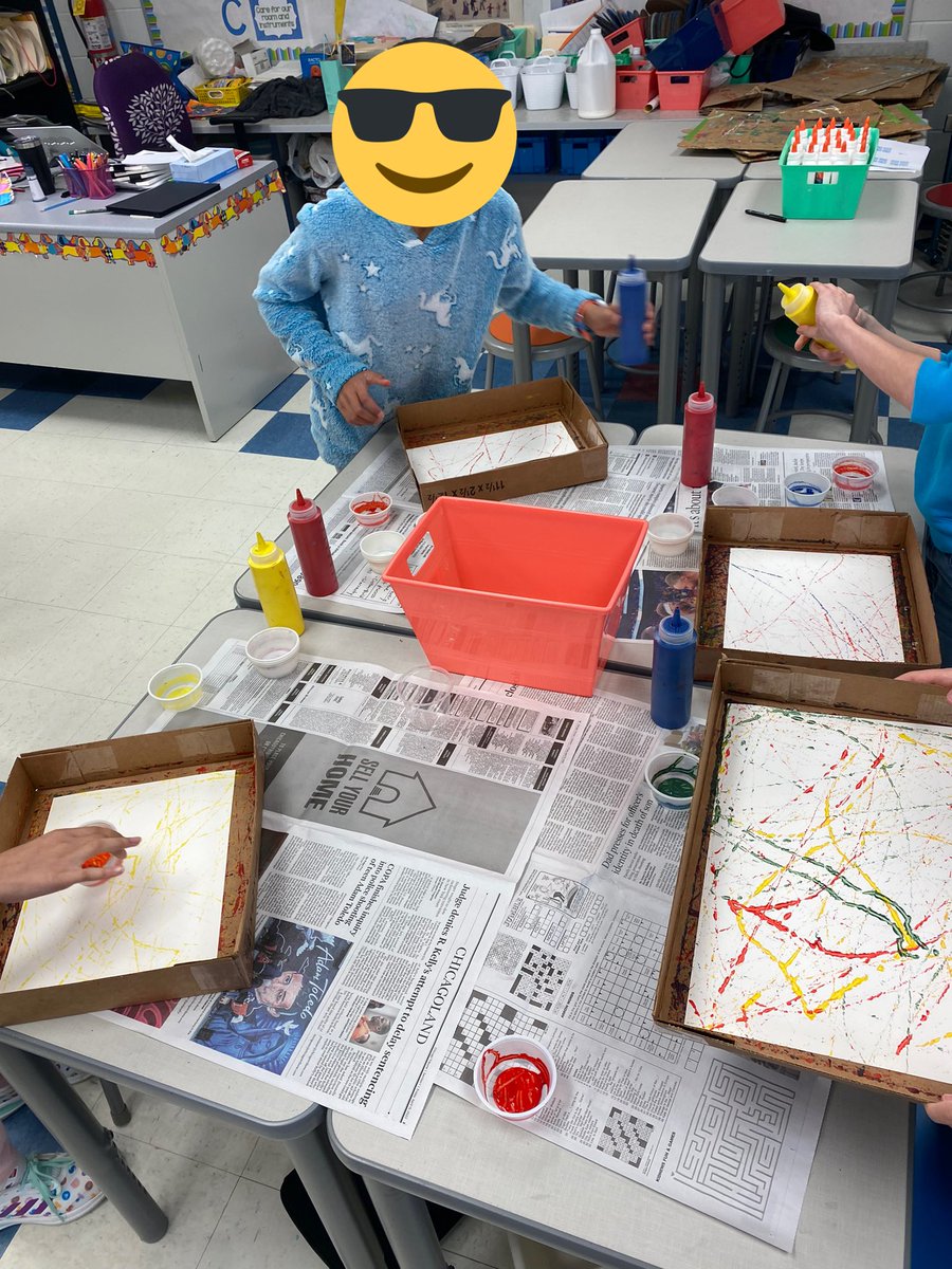 mchick00's tweet photo. 3rd grade had so much fun doing Jackson Pollack style marble painting! #D60learns https://t.co/AnEP1h9GO3